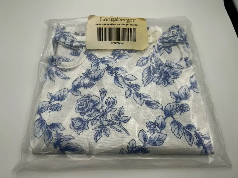 Longaberger Magazine Basket Liner Cottage Trellis Blue Fabric NEW 2 Handle